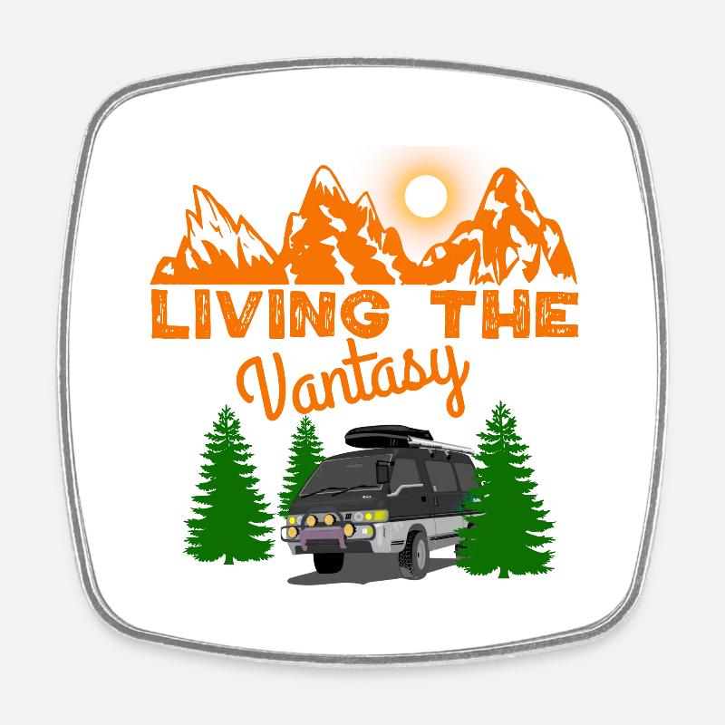 Living the Vantasy - Van Camping Camper - Square fridge magnet - white