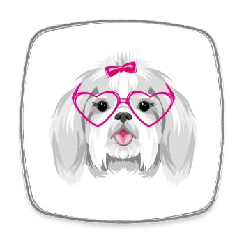 Porträt von Shih Tzu in rosa Brille - Viereckiger Kühlschrankmagnet - Weiß - Vorne