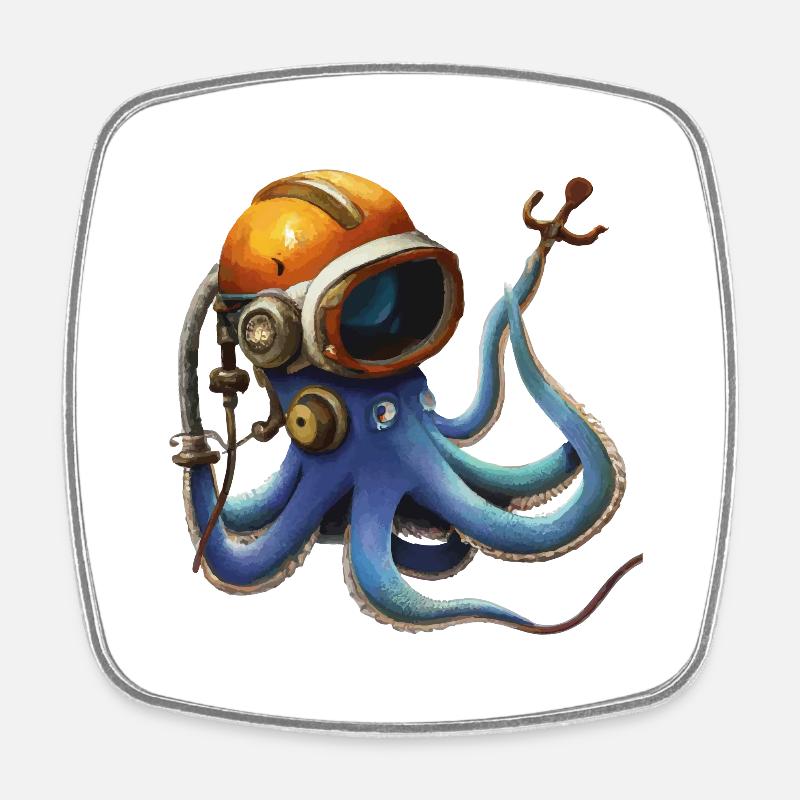 Blue Octopus octopus with helmet Gift idea - Square fridge magnet - white