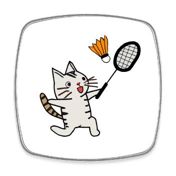 aufgeregte katze spielt badminton federball - Viereckiger Kühlschrankmagnet - Weiß - Vorne