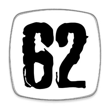 62 number jersey - Square fridge magnet - white - Front