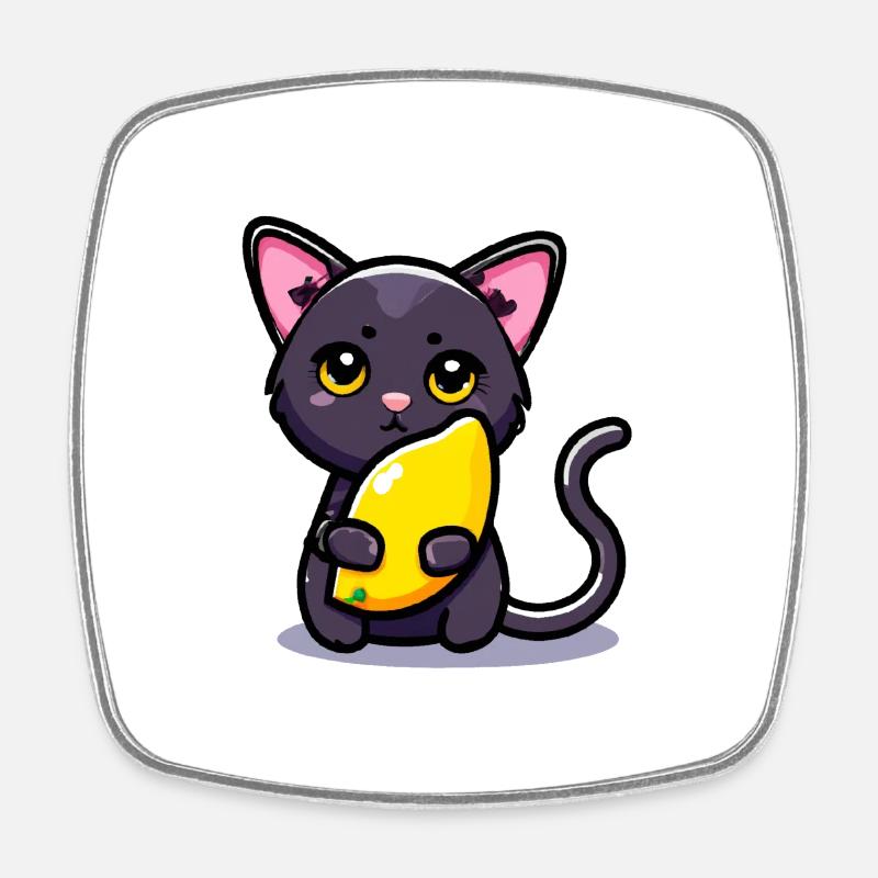 A cat and her mango - sticker style - Square fridge magnet - white