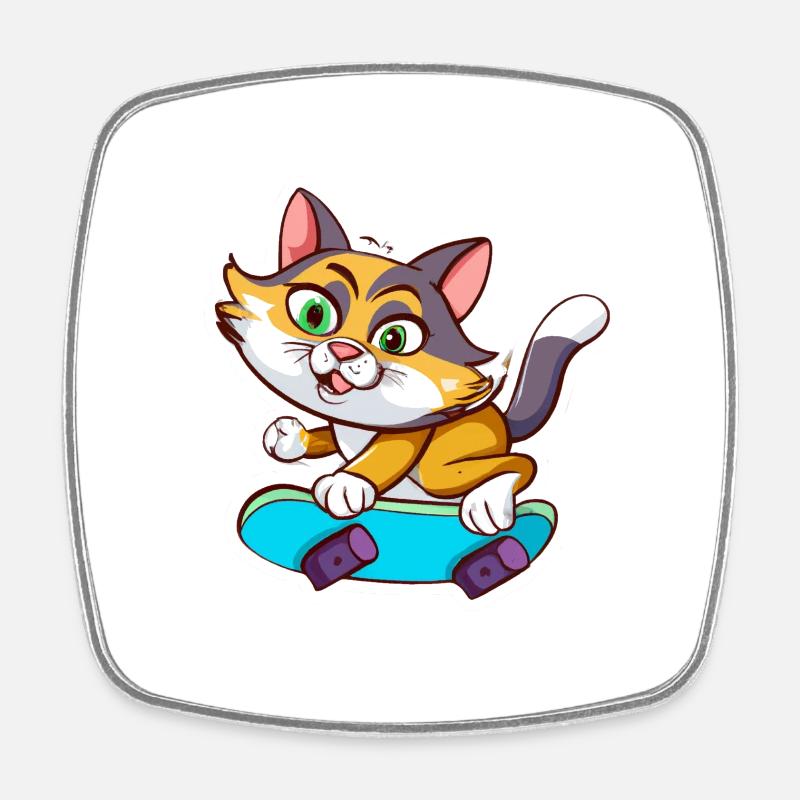 Cat skating - Square fridge magnet - white