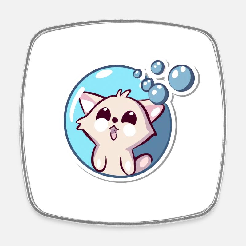 Soap Bubbles Cat - Square fridge magnet - white