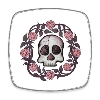 Joli crâne de rose effrayant - Magnet carré - blanc - Devant