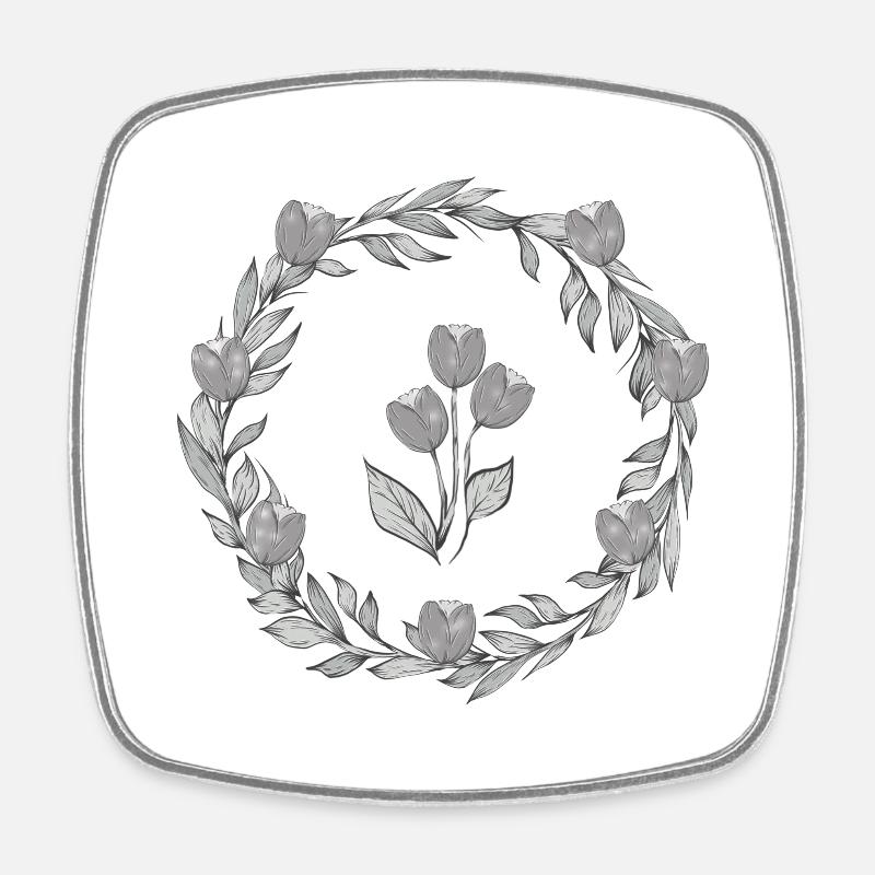 Illustration Tulip Wreath Grayscale - Square fridge magnet - white