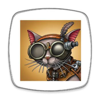 A walk through the robot mind: Steampunk-Katze - Viereckiger Kühlschrankmagnet - Weiß - Vorne