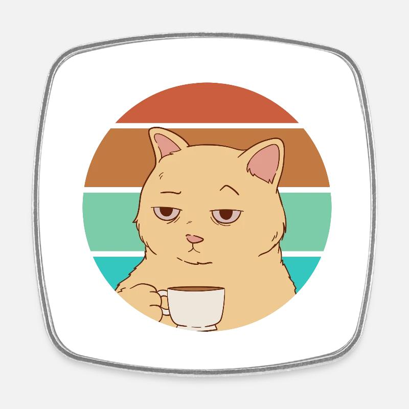 Chat avec un café | Journée de travail fatiguée - Magnet carré - blanc