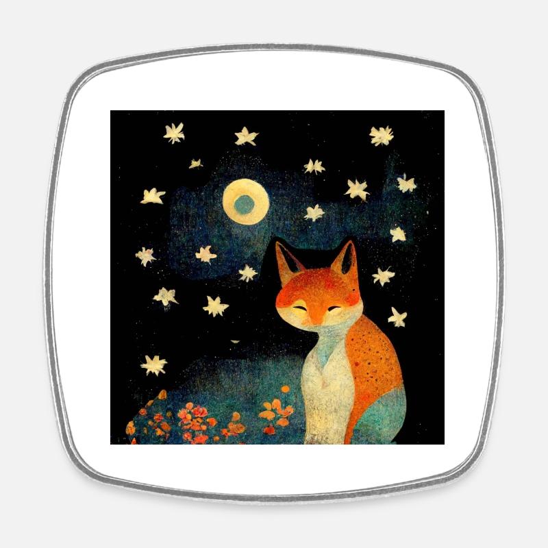 Fox in the moonlight - Square fridge magnet - white