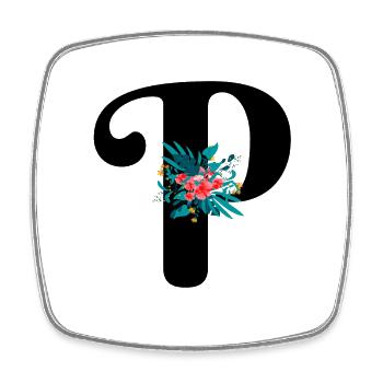 lettre P fleuris - Magnet carré - blanc - Devant