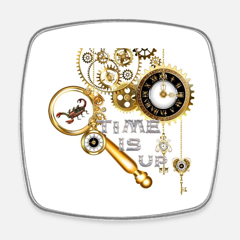 Steampunk" Time is Up" - Viereckiger Kühlschrankmagnet - Weiß