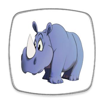 Rhinocéros de dessin animé Kawaii - Magnet carré - blanc - Devant