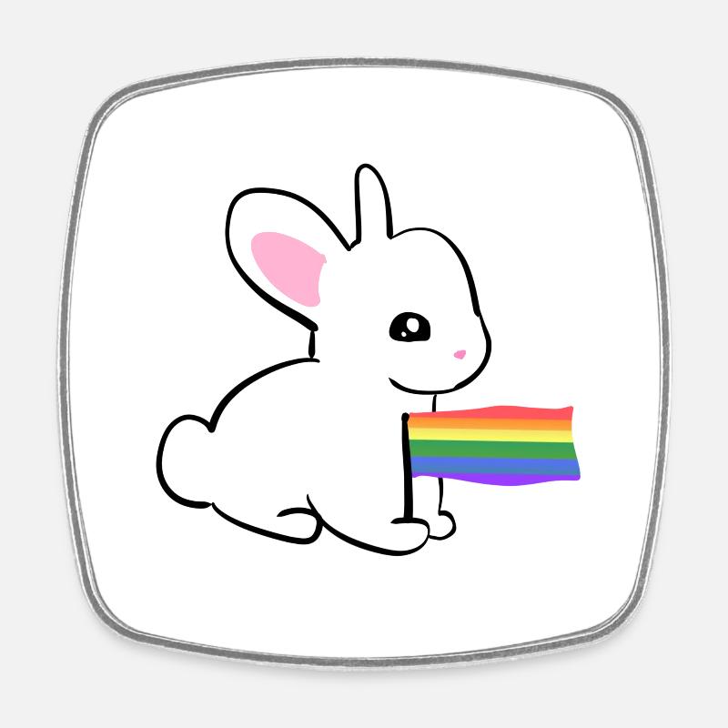 Symbole lapin drapeau LGBT - Magnet carré - blanc