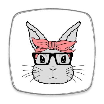 Visage de lapin nerd féminin - Magnet carré - blanc - Devant