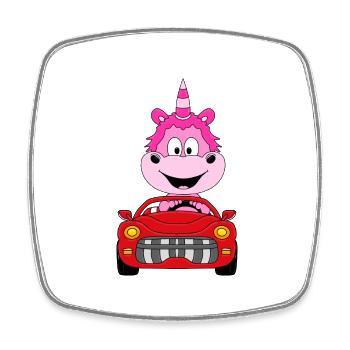 AUTO - CABRIO - EINHORN - KIND - BABY - TIERISCH - Viereckiger Kühlschrankmagnet - Weiß - Vorne