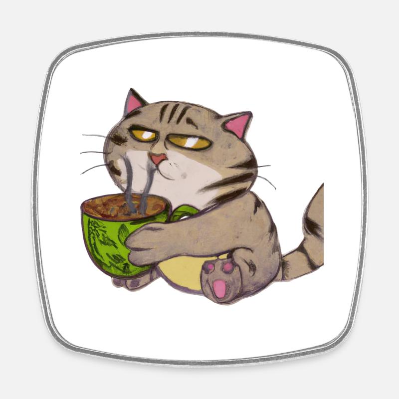 Cat is drinking a coffee - Square fridge magnet - white