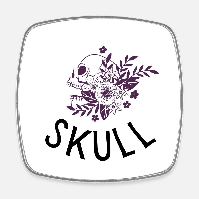Floral skull - Square fridge magnet - white