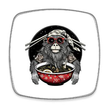 Hipster Affe genießt Ramen Nudeln Design - Viereckiger Kühlschrankmagnet - Weiß - Vorne