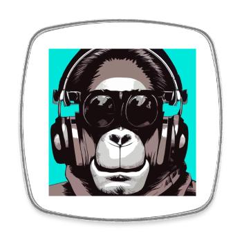 Affe hört Musik mit Kopfhörern - Viereckiger Kühlschrankmagnet - Weiß - Vorne