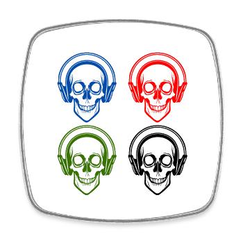 Skulls listening to music with headphones - Square fridge magnet - white - Front