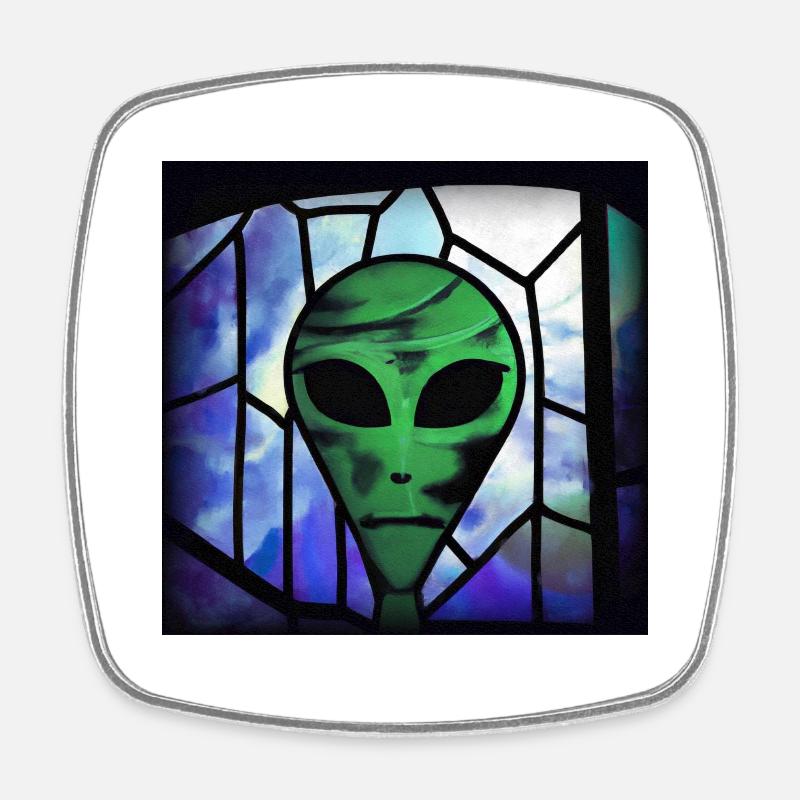 Stained glass alien - Square fridge magnet - white