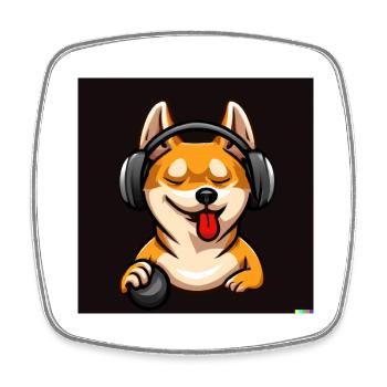Shiba Inu mit Kopfhörern - Viereckiger Kühlschrankmagnet - Weiß - Vorne
