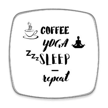 Coffee Yoga Sleep Repeat - Square fridge magnet - white - Front