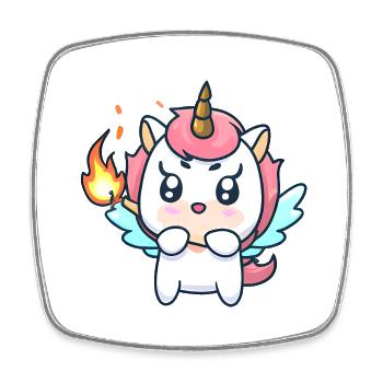 00230 verzücktes Einhorn mit Flügel und Feuer - Viereckiger Kühlschrankmagnet - Weiß - Vorne