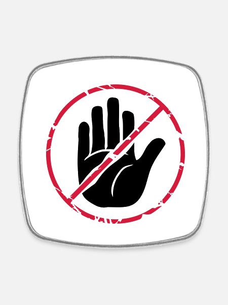 Stop Zeichen Hand durchgestrichen - Viereckiger Kühlschrankmagnet - Weiß