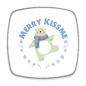 MERRY CHRISTMAS BLUE LOVELY BEAR - Square fridge magnet - white - Front
