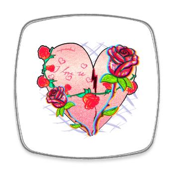 Coeur Forme Symbole Motif Roses Fleurs Paillettes Rouge - Magnet carré - blanc - Devant