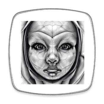 Human-Alien. Face in black and white - Square fridge magnet - white - Front