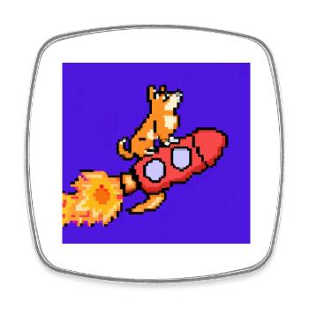 Pixel Dog on Rocket Pixel Art - Square fridge magnet - white - Front