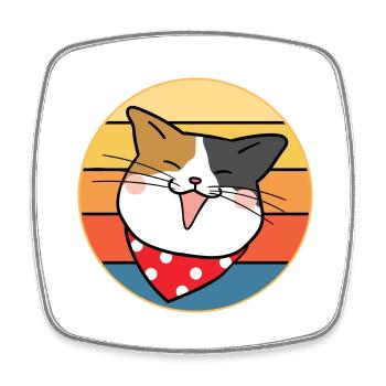 Drôle mignon Kawaii chat visage rétro coucher de soleil - Magnet carré - blanc - Devant