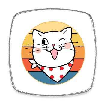 Drôle mignon Kawaii chat visage rétro coucher de soleil - Magnet carré - blanc - Devant