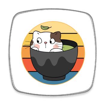 Drôle mignon Kawaii Cat Face Rétro Coucher de soleil - Magnet carré - blanc - Devant