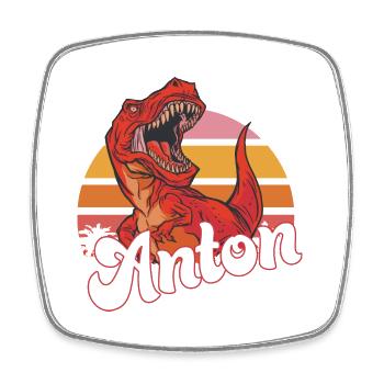 ANTON - Beau prénom de garçon avec T-REX Dino - Magnet carré - blanc - Devant