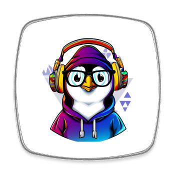 Nerd Pinguin mit Pullover - Viereckiger Kühlschrankmagnet - Weiß - Vorne