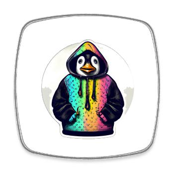 Pingouin avec pull coloré - Magnet carré - blanc - Devant