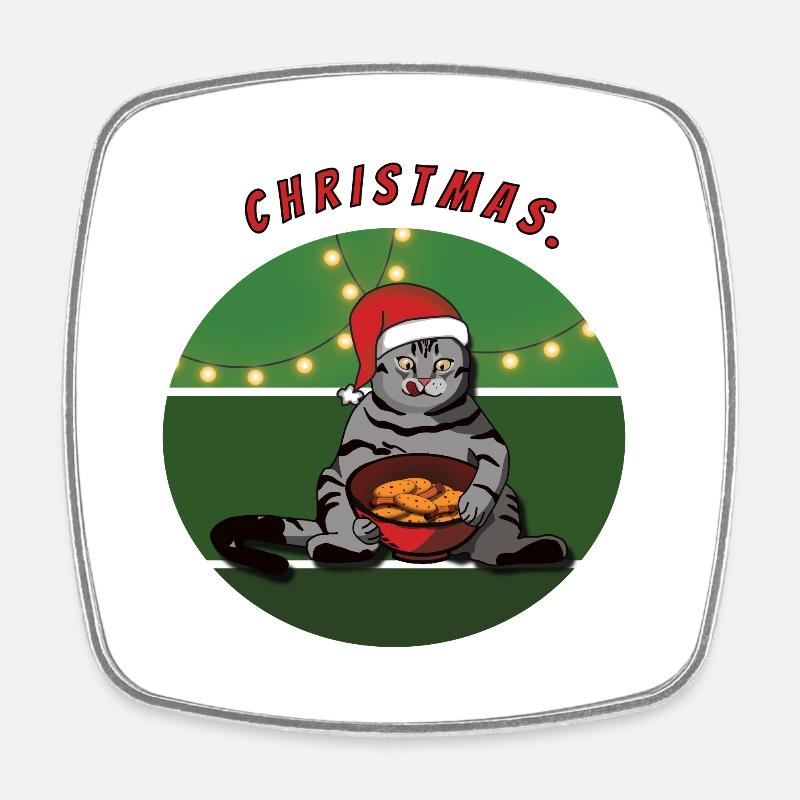 Chat avec biscuits Noël Noël - Magnet carré - blanc
