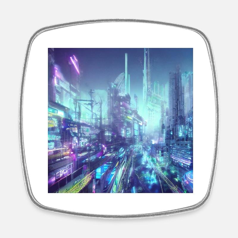 Sci Fi City - Square fridge magnet - white