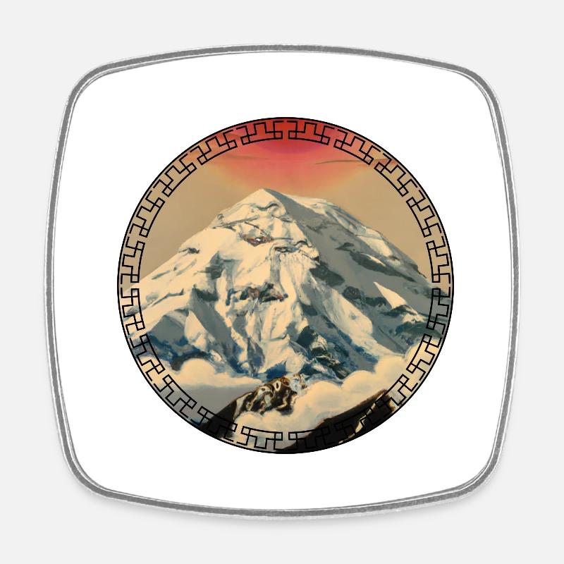 Mount Everest in Japanese ukiyo-e style Mountain - Square fridge magnet - white