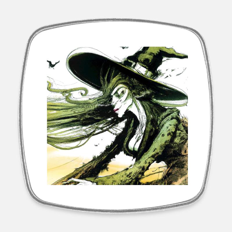Dessin de sorcière - Magnet carré - blanc