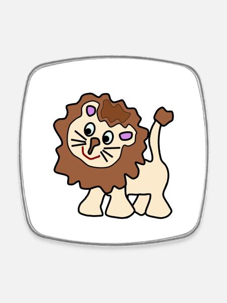Cute funny brown lion - Square fridge magnet - white