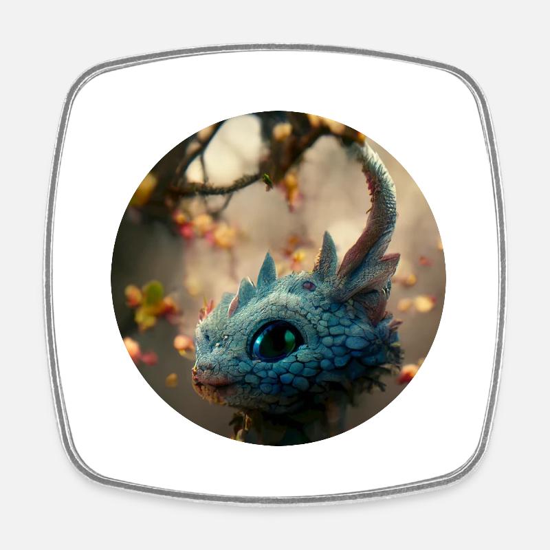 Bébé dragon doux et mignon en automne - Magnet carré - blanc
