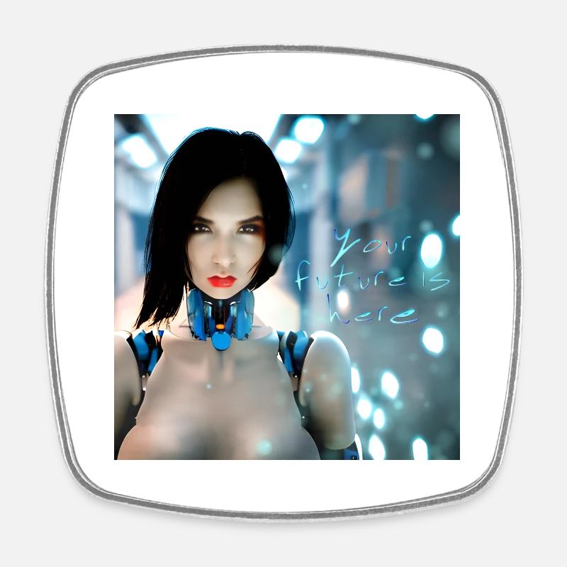 your future is here - Square fridge magnet - white