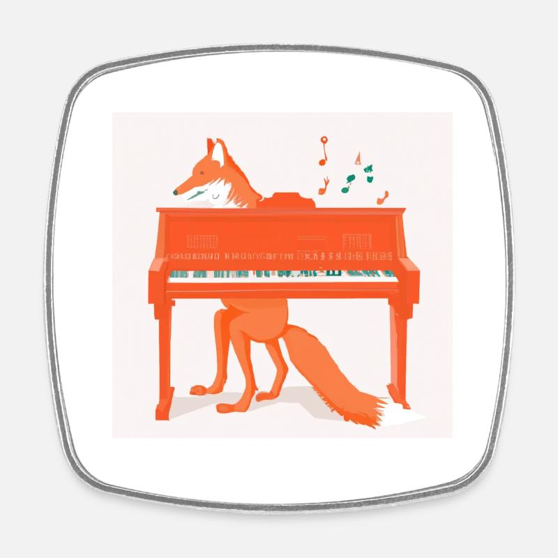 Fox at the piano - Square fridge magnet - white