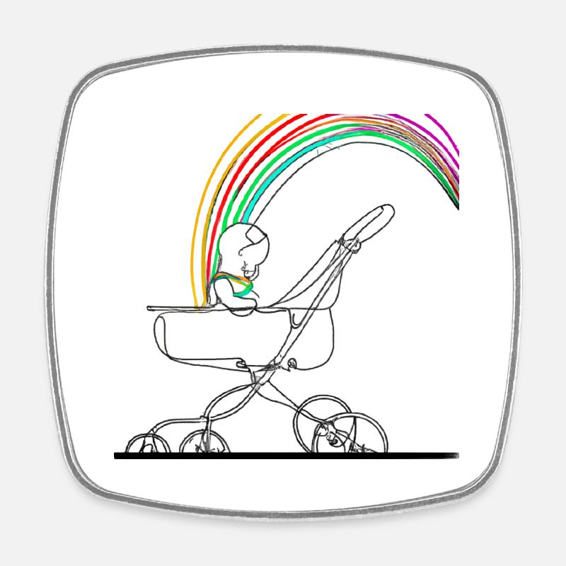 Rainbow Stroller - Square fridge magnet - white