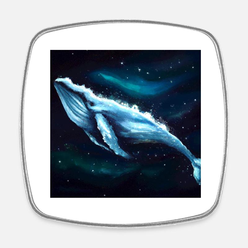 Whale floating in space - Square fridge magnet - white