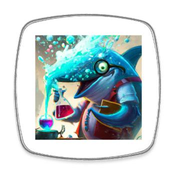 Mad dolphin scientist experimenting - Square fridge magnet - white - Front